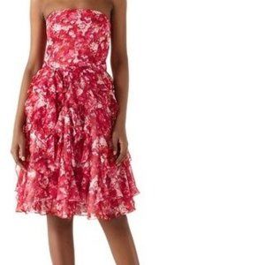 NWT WHITE HOUSE BLACK MARKET STRAPLESS CHIFFON FLORAL WATERFALL DRESS